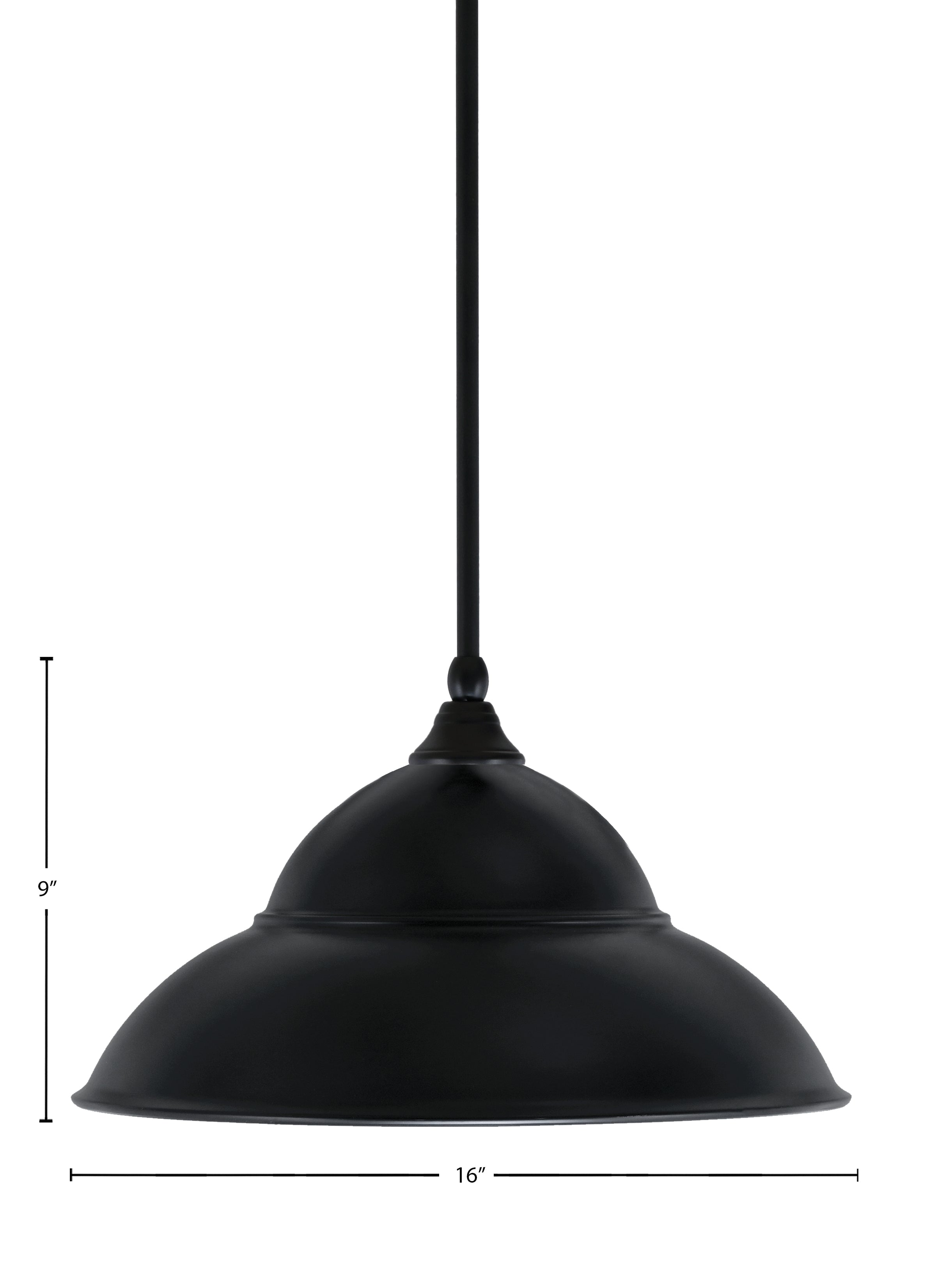 Any One Light Mini Pendant in Matte Black with 16" Matte Black Double Bubble Metal Shade Shade