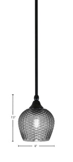 Stem One Light Mini Pendant in Matte Black with 6" Smoke Textured Shade