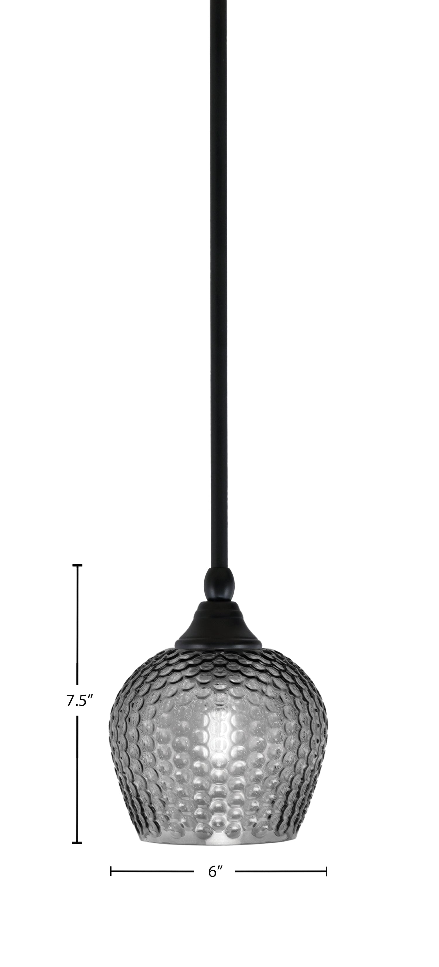 Stem One Light Mini Pendant in Matte Black with 6" Smoke Textured Shade