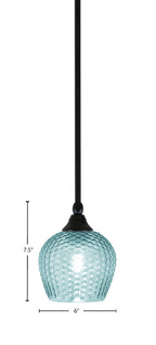 Stem One Light Mini Pendant in Matte Black with 6" Turquoise Textured Shade