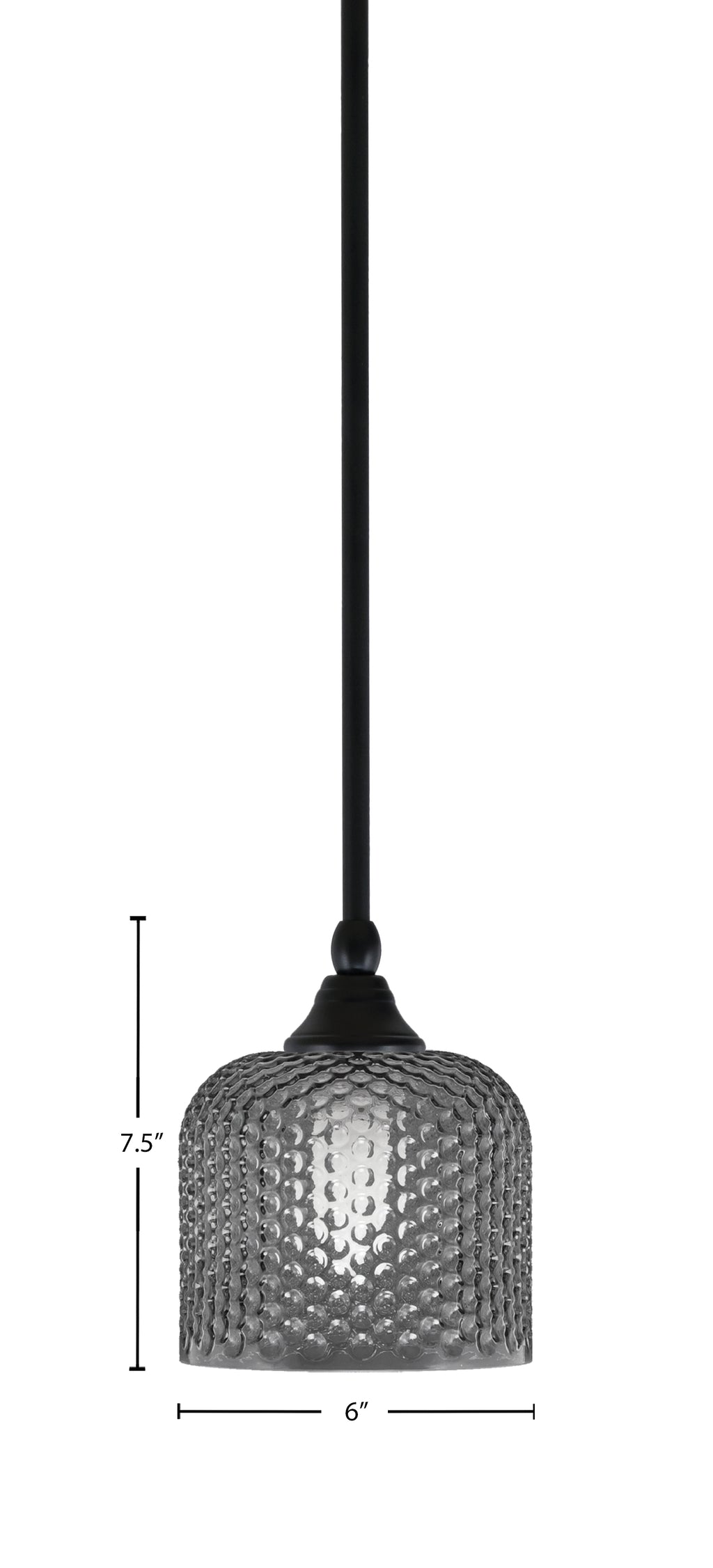Stem One Light Mini Pendant in Matte Black with 6" Smoke Textured Shade