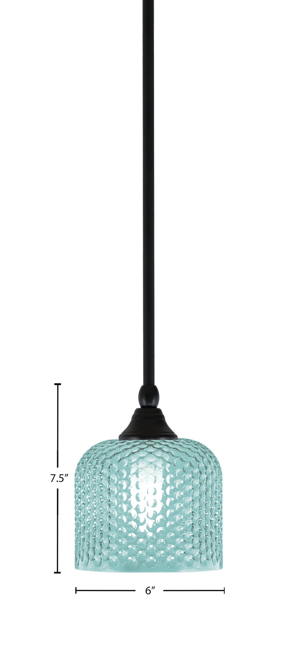 Stem One Light Mini Pendant in Matte Black with 6" Turquoise Textured Shade
