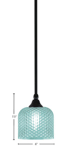 Stem One Light Mini Pendant in Matte Black with 6" Turquoise Textured Shade