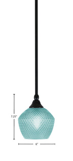 Stem One Light Mini Pendant in Matte Black with 6" Turquoise Textured Shade