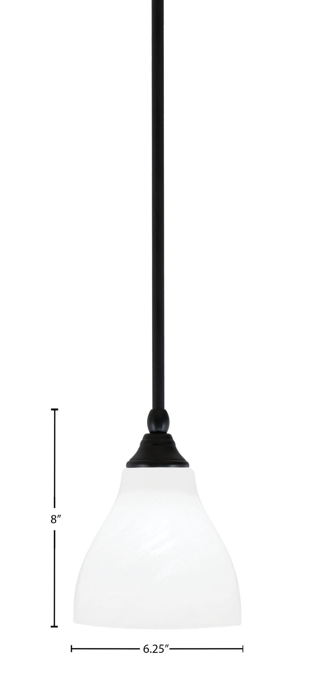Stem One Light Mini Pendant in Matte Black with 6.25" White Marble Shade