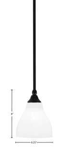 Stem One Light Mini Pendant in Matte Black with 6.25" White Marble Shade