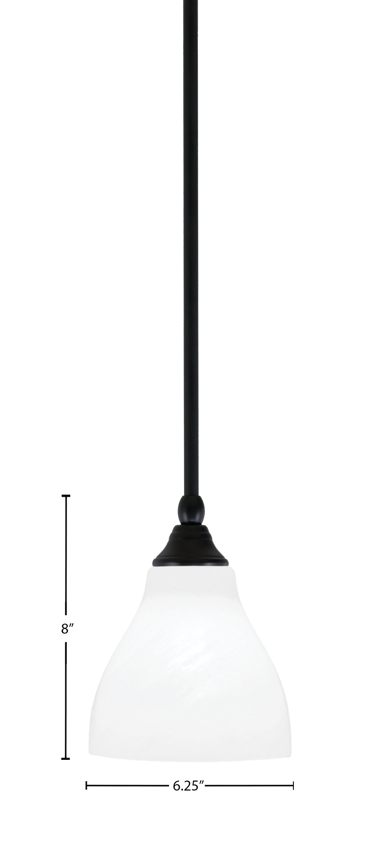 Stem One Light Mini Pendant in Matte Black with 6.25" White Marble Shade