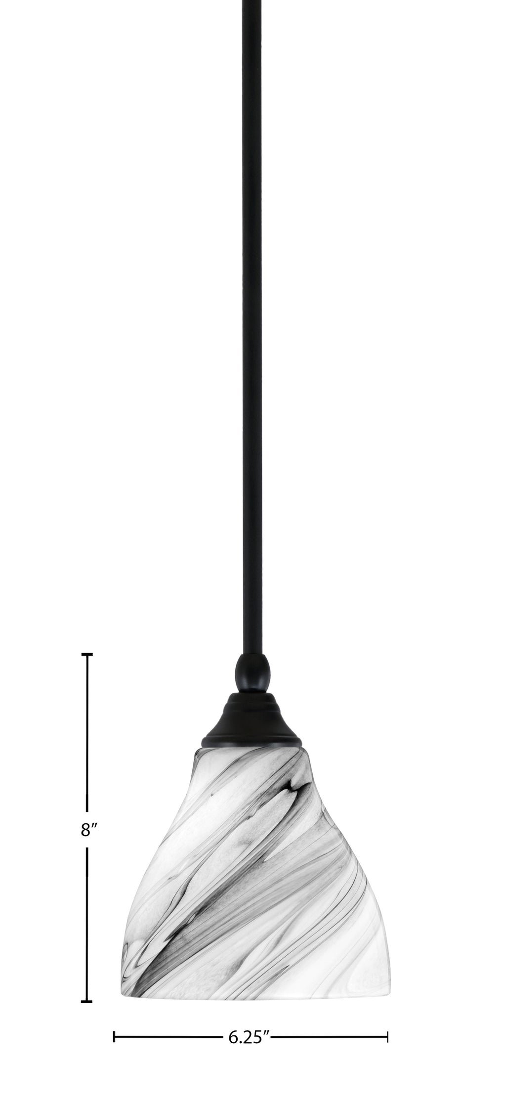 Stem One Light Mini Pendant in Matte Black with 6.25" Onyx Swirl Shade