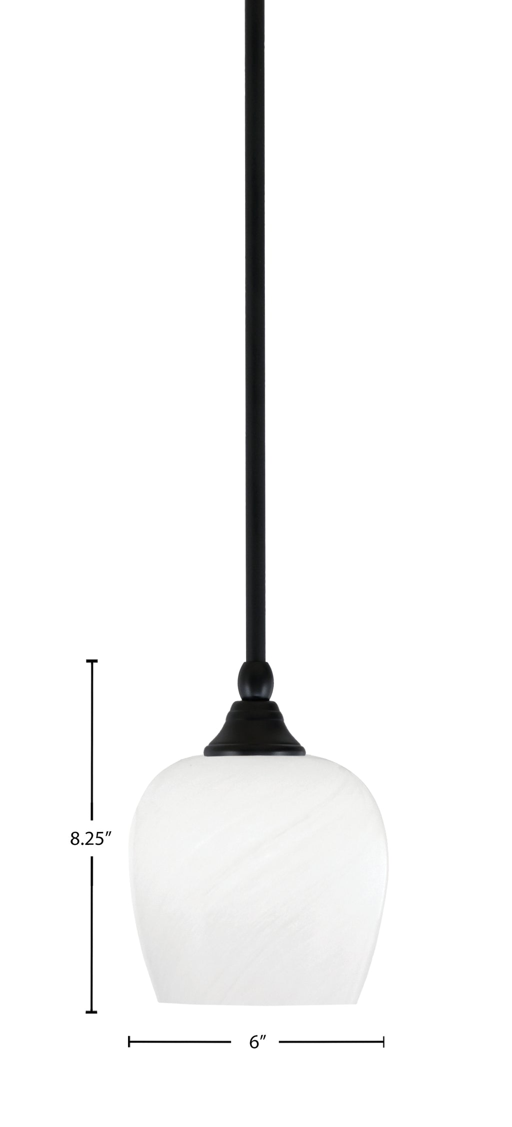 Stem One Light Mini Pendant in Matte Black with 6" White Marble Shade