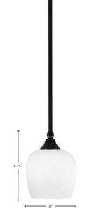 Stem One Light Mini Pendant in Matte Black with 6" White Marble Shade