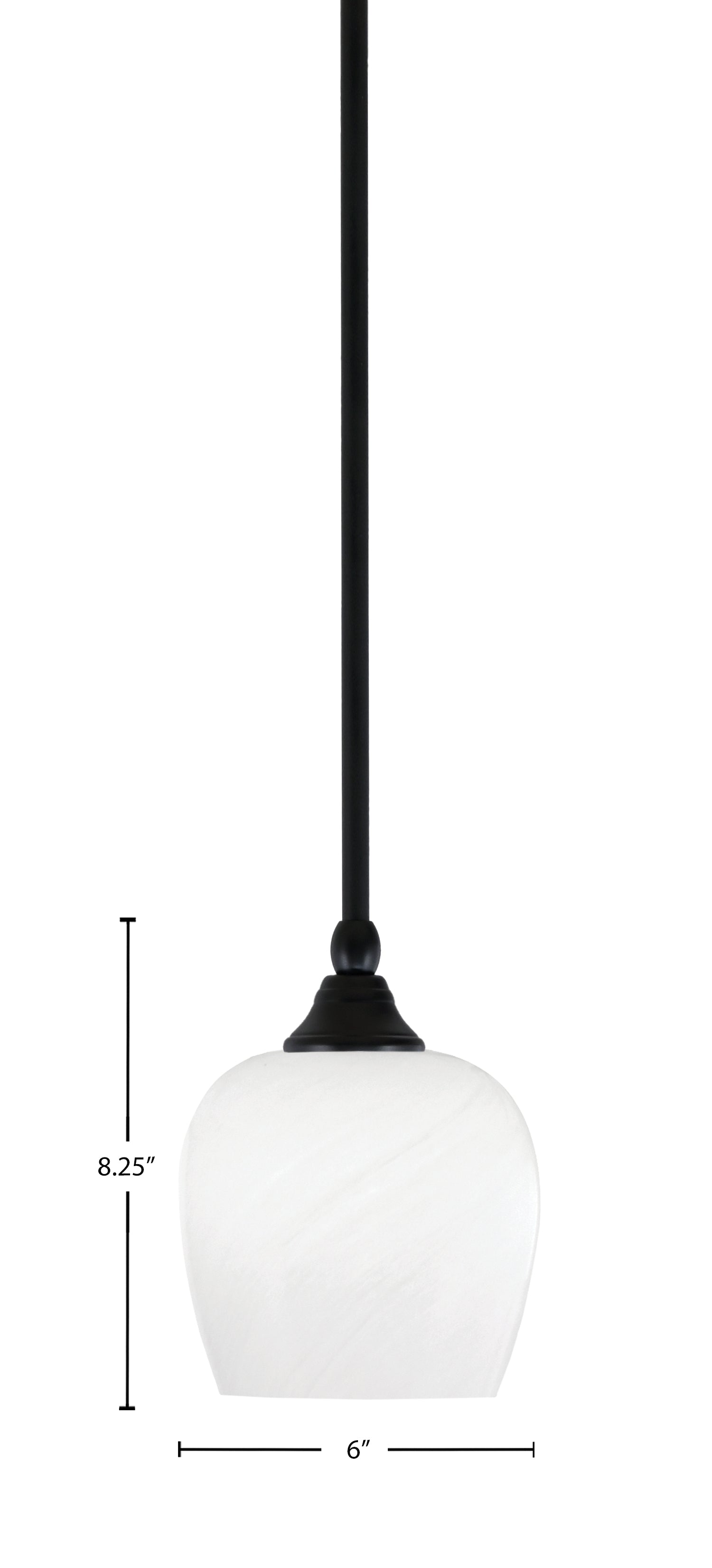 Stem One Light Mini Pendant in Matte Black with 6" White Marble Shade