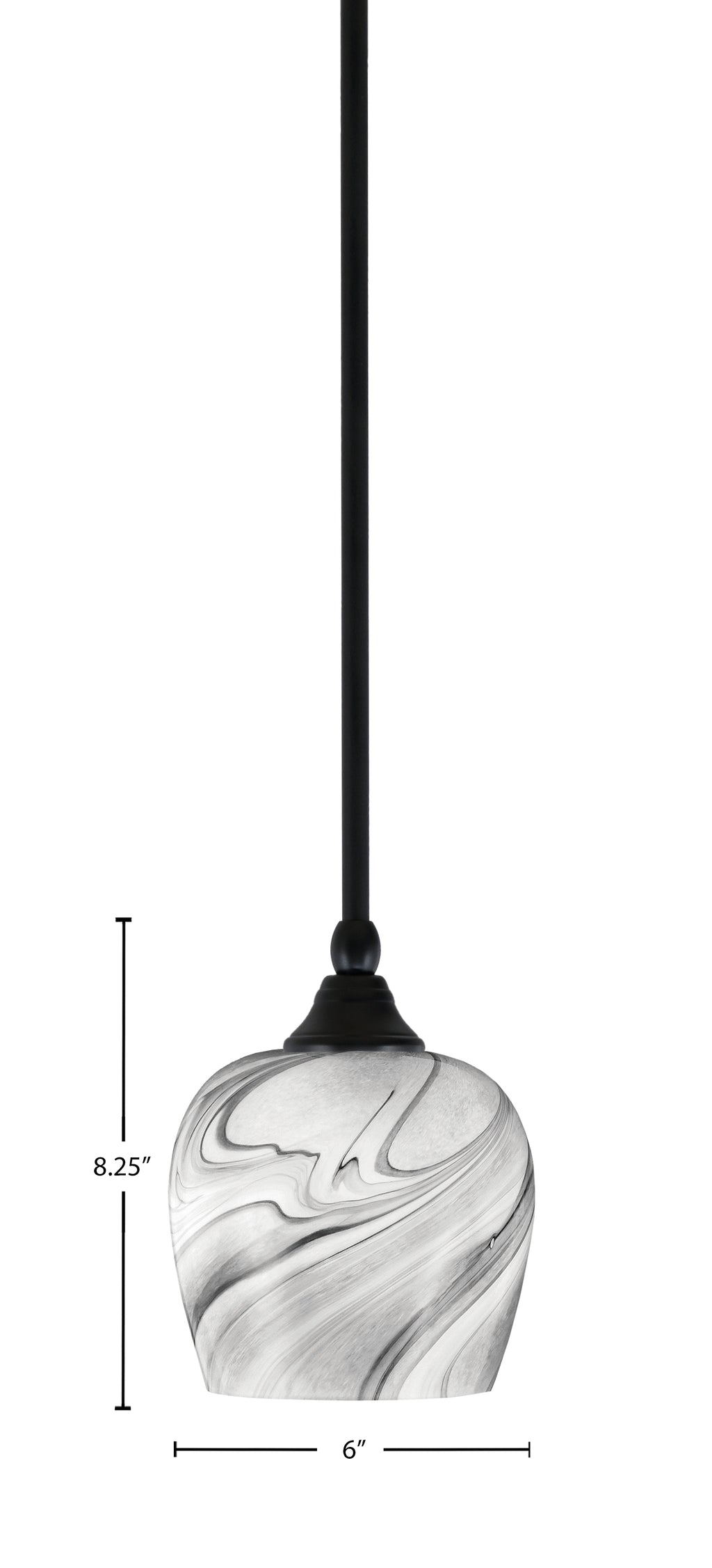 Stem One Light Mini Pendant in Matte Black with 6" Onyx Swirl Shade