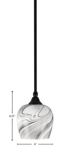 Stem One Light Mini Pendant in Matte Black with 6" Onyx Swirl Shade