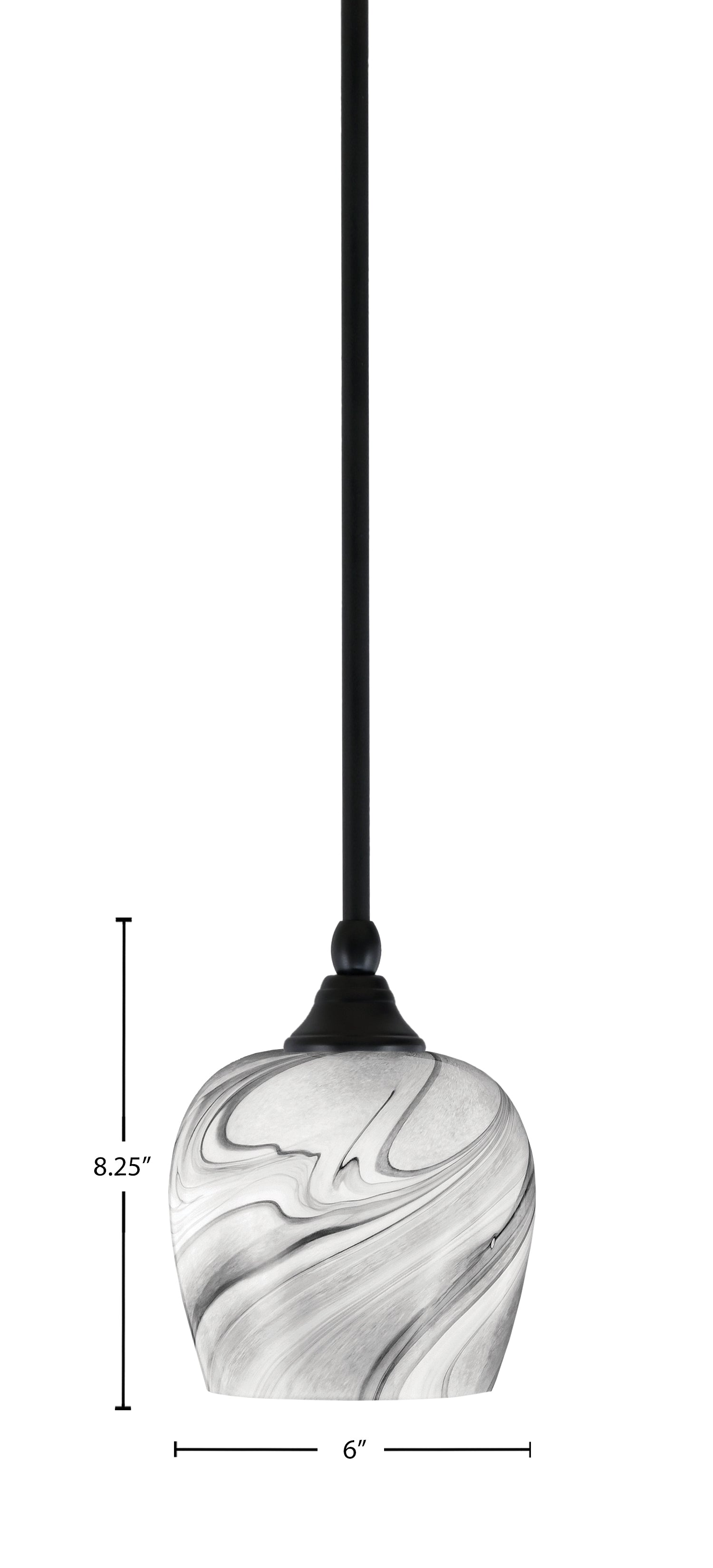 Stem One Light Mini Pendant in Matte Black with 6" Onyx Swirl Shade