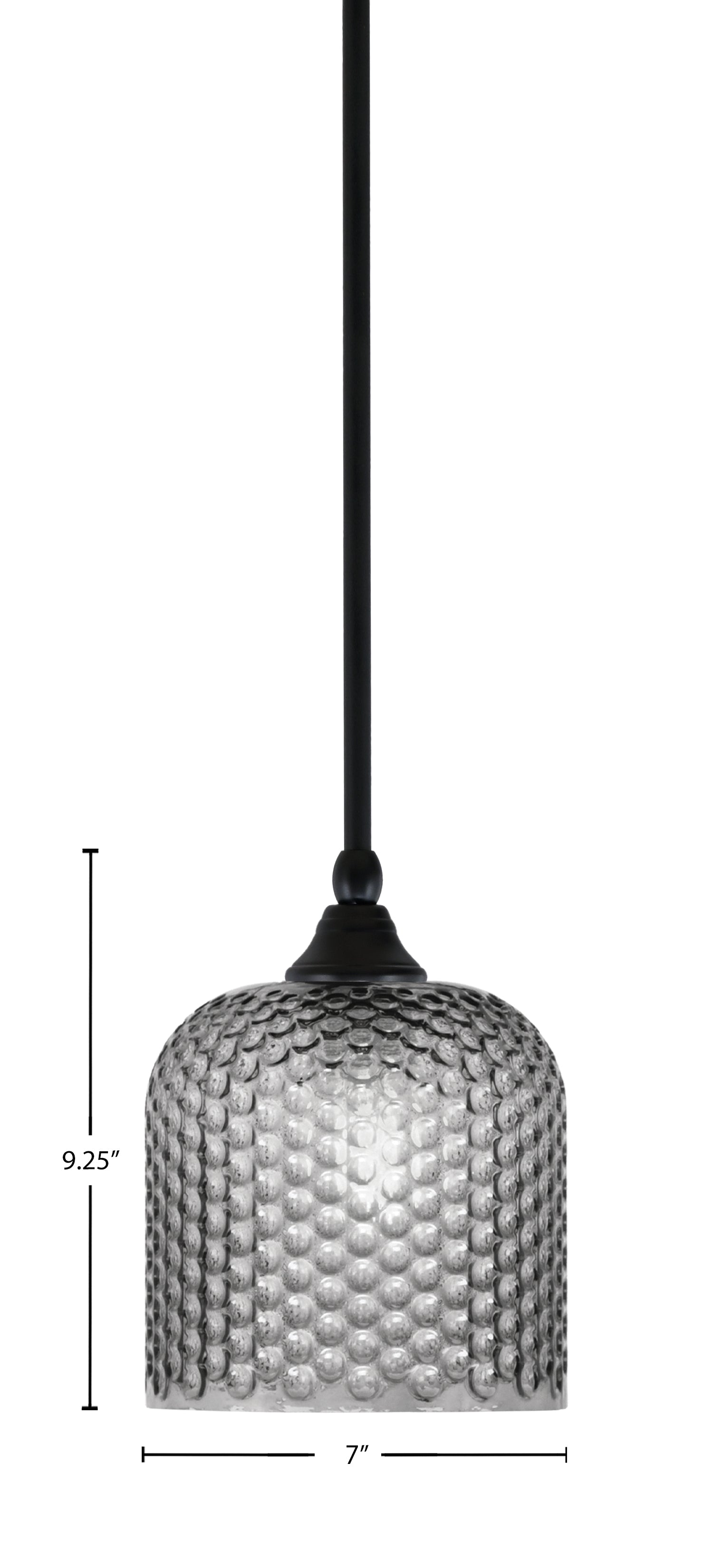 Stem One Light Mini Pendant in Matte Black with 7" Smoke Textured Shade
