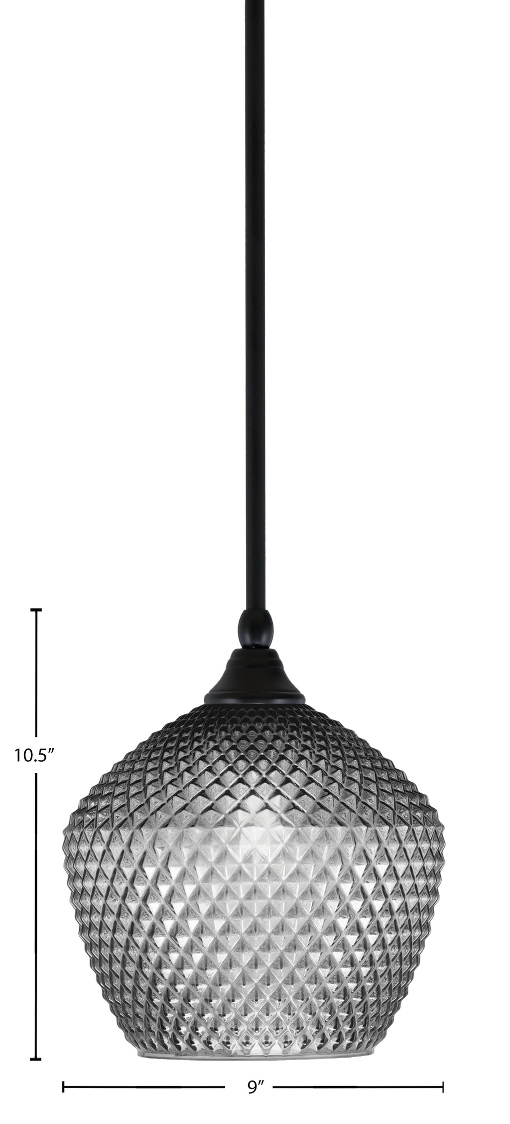 Stem One Light Mini Pendant in Matte Black with 9" Smoke Textured Shade