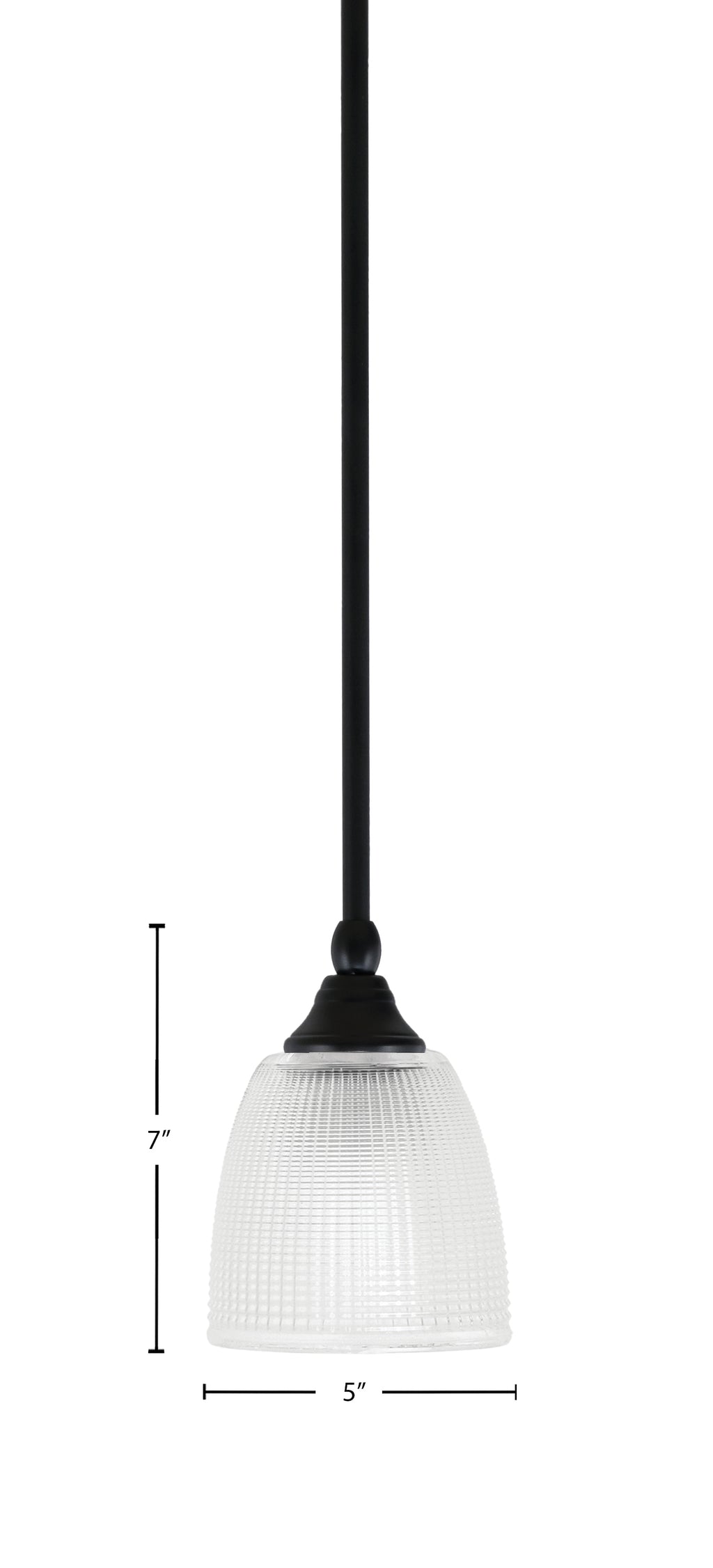 Stem One Light Mini Pendant in Matte Black with 5" Clear Ribbed Shade