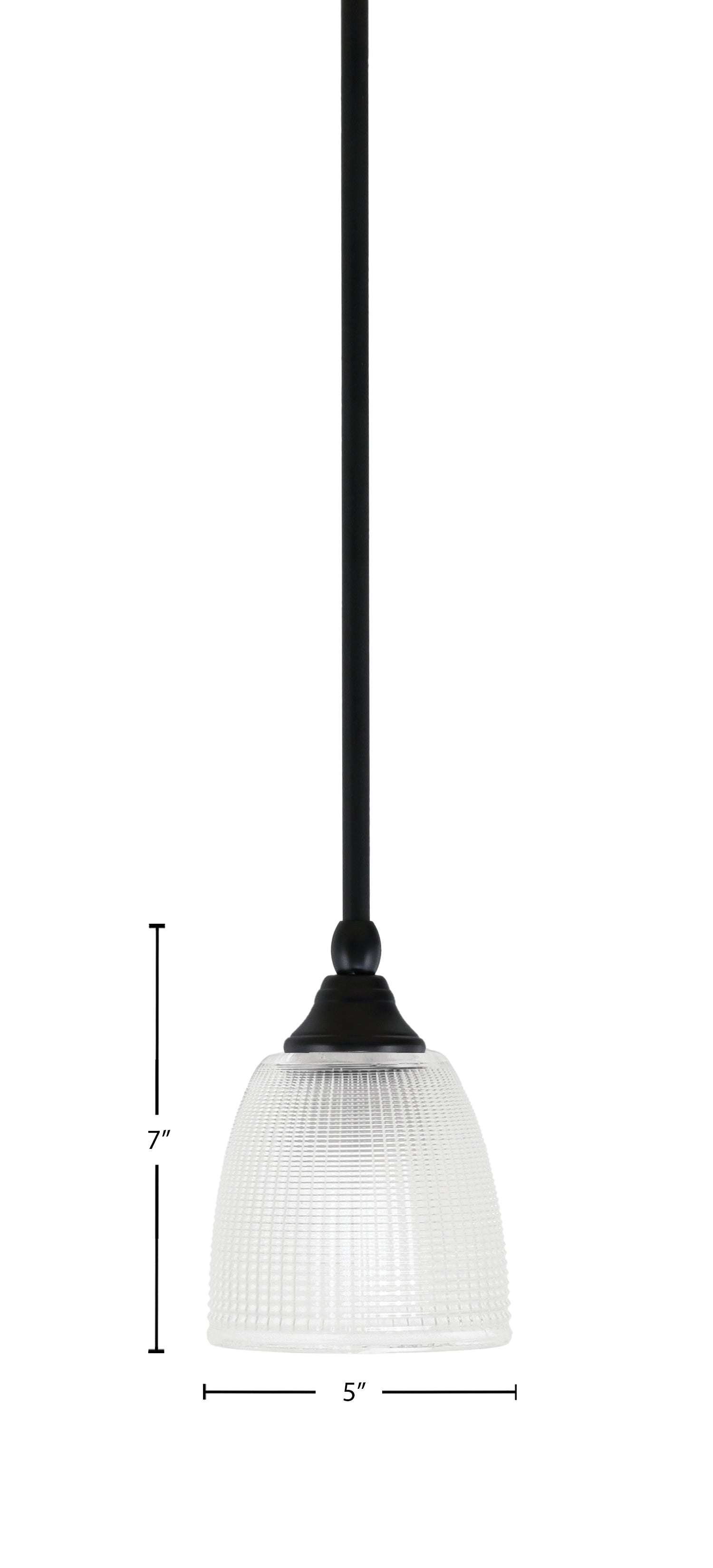 Stem One Light Mini Pendant in Matte Black with 5" Clear Ribbed Shade