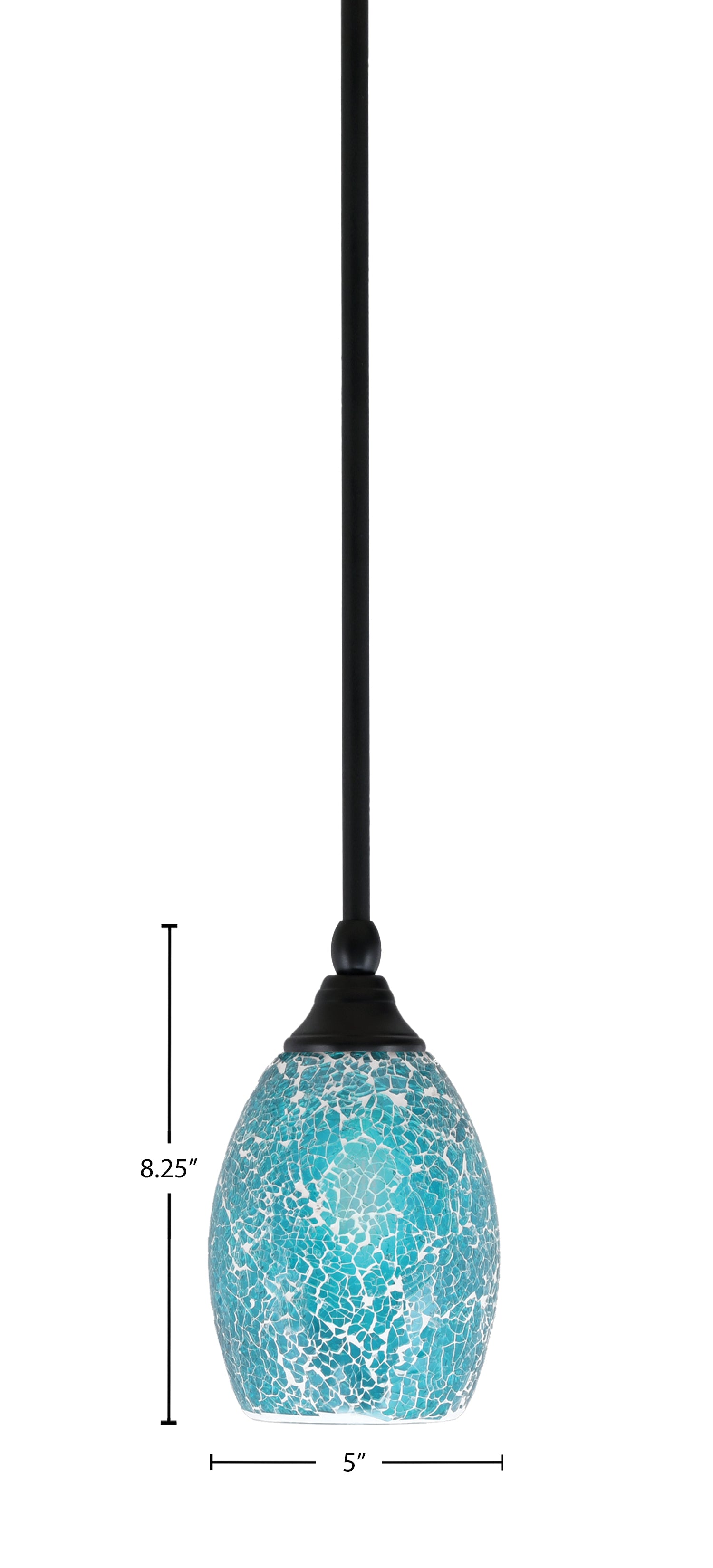 Any One Light Mini Pendant in Matte Black with 5" Turquoise Fusion Shade
