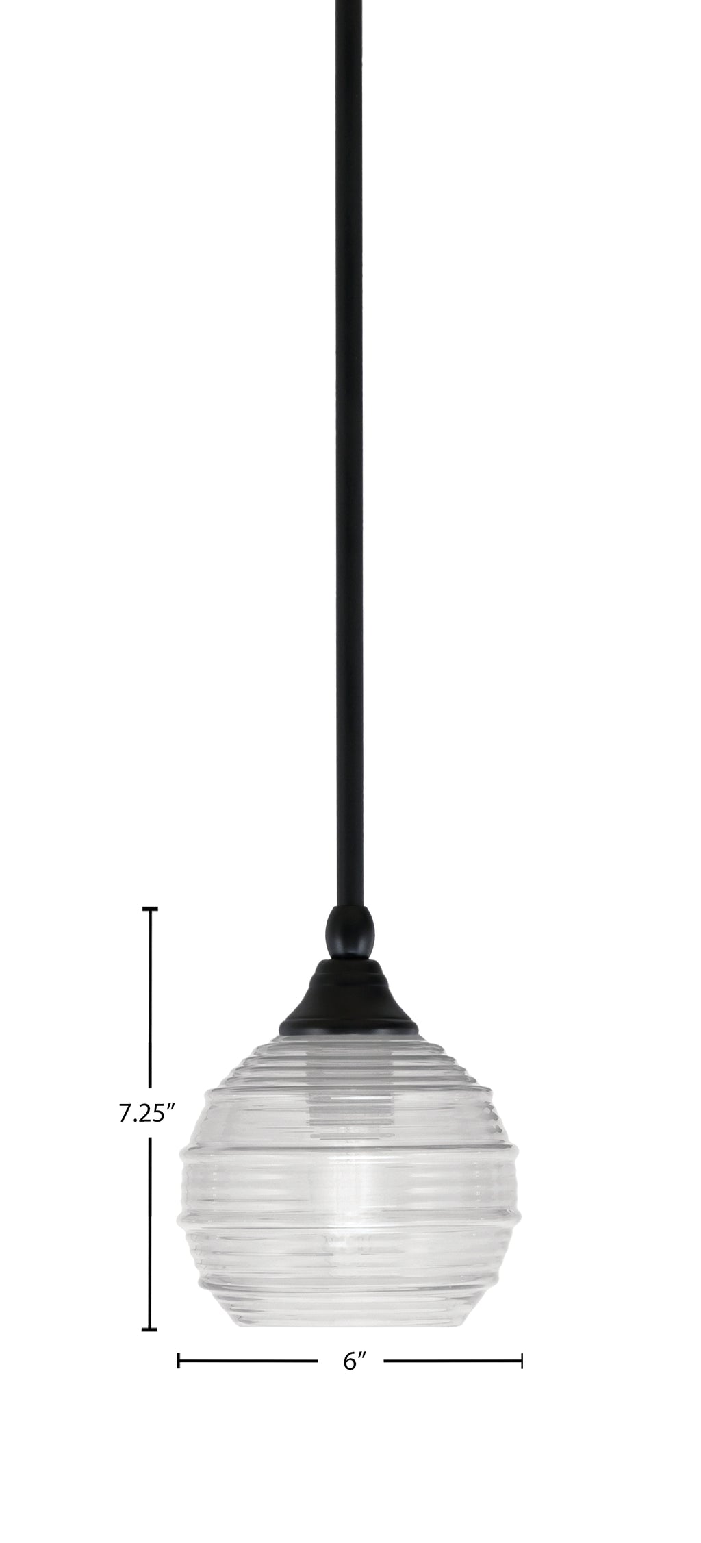 Stem One Light Mini Pendant in Matte Black with 6" Clear Ribbed Shade