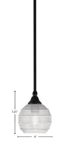 Stem One Light Mini Pendant in Matte Black with 6" Clear Ribbed Shade