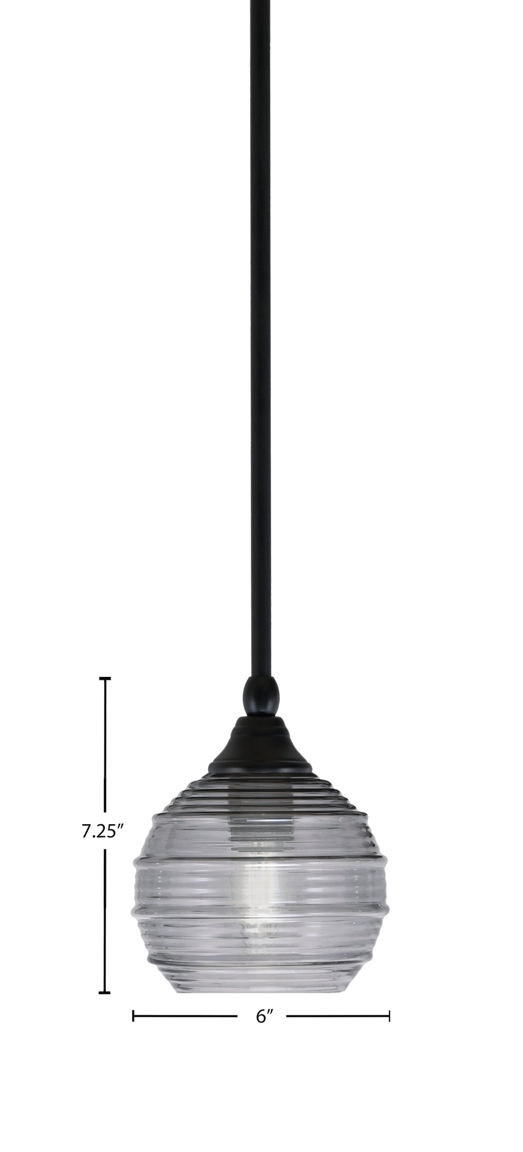 Stem One Light Mini Pendant in Matte Black with 6" Smoke Ribbed Shade