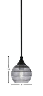 Stem One Light Mini Pendant in Matte Black with 6" Smoke Ribbed Shade