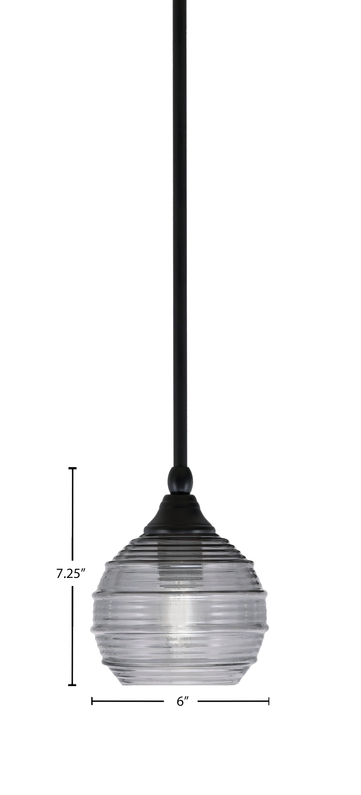 Stem One Light Mini Pendant in Matte Black with 6" Smoke Ribbed Shade