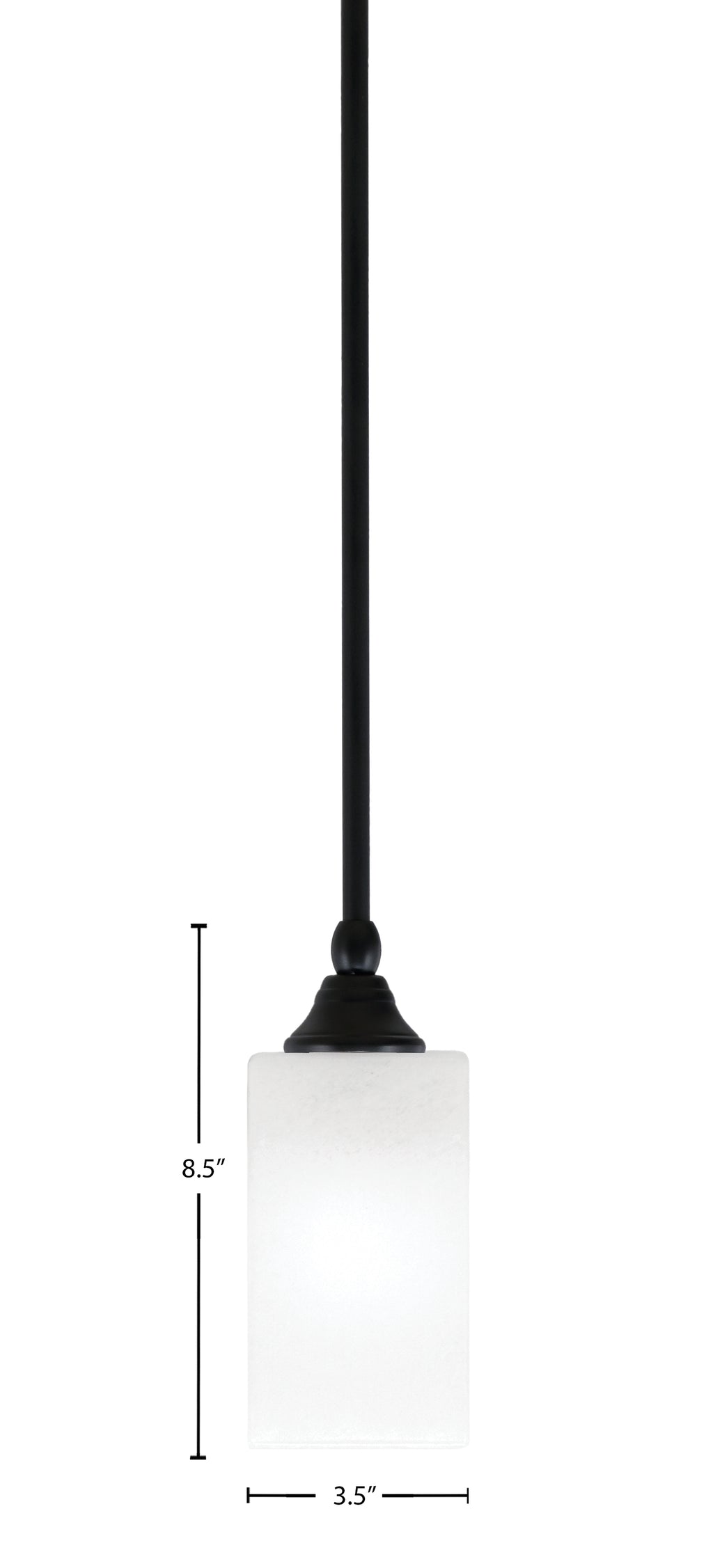 Stem One Light Mini Pendant in Matte Black with 3.5" Square White Marble Shade