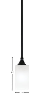 Stem One Light Mini Pendant in Matte Black with 3.5" Square White Marble Shade