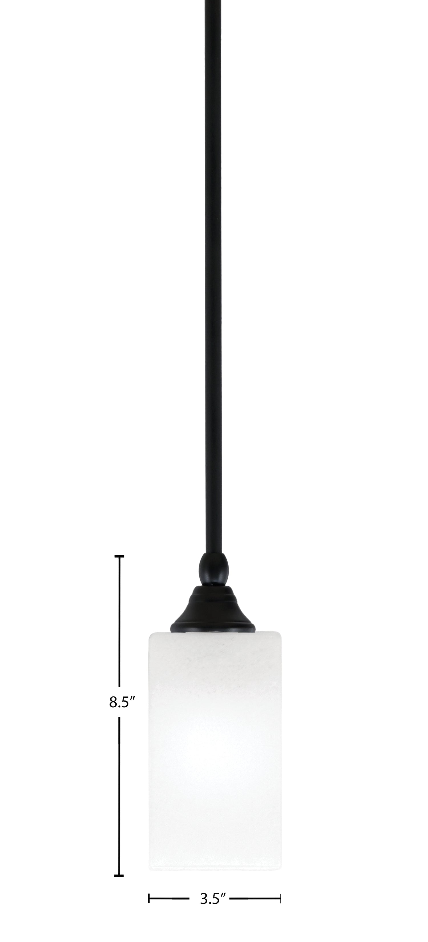 Stem One Light Mini Pendant in Matte Black with 3.5" Square White Marble Shade