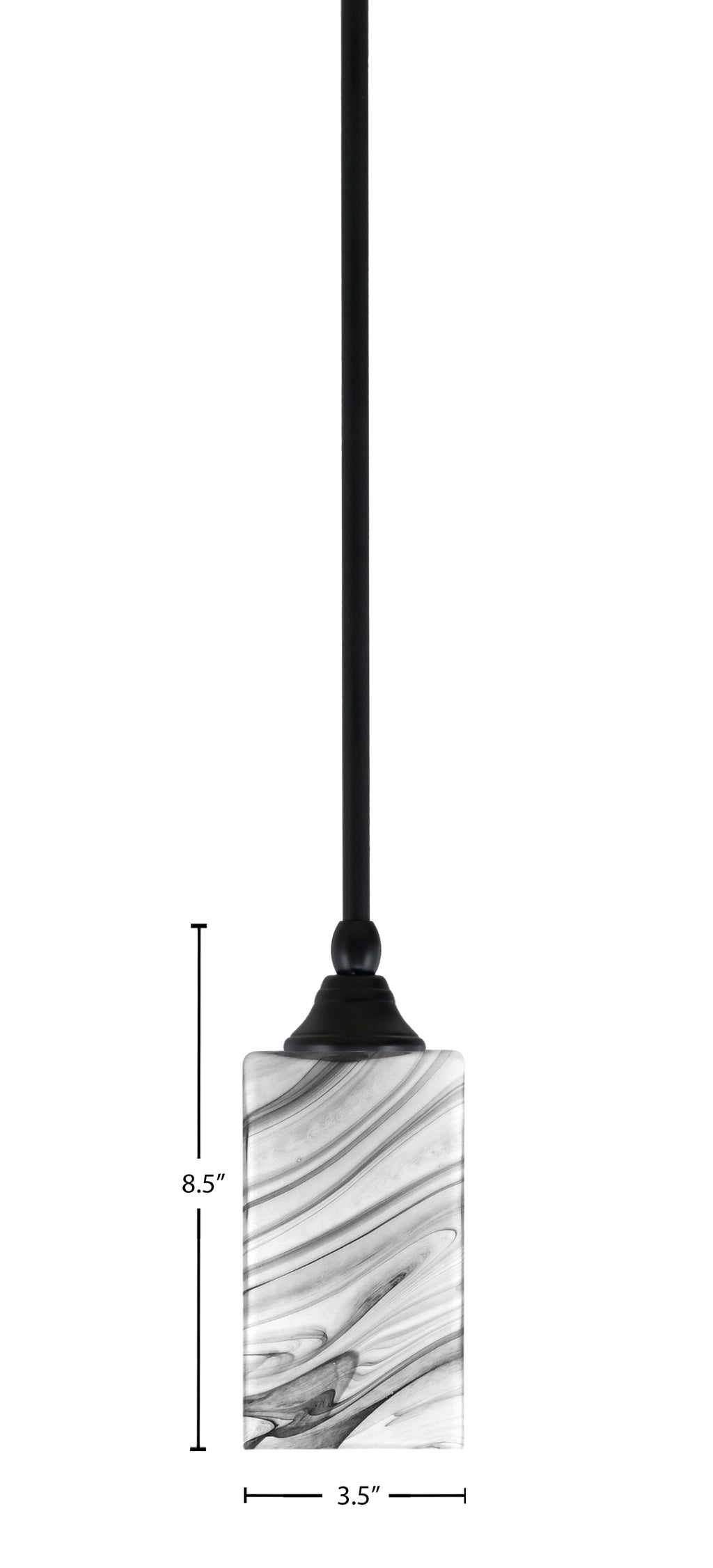 Stem One Light Mini Pendant in Matte Black with 3.5" Square Onyx Swirl Shade
