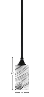 Stem One Light Mini Pendant in Matte Black with 3.5" Square Onyx Swirl Shade