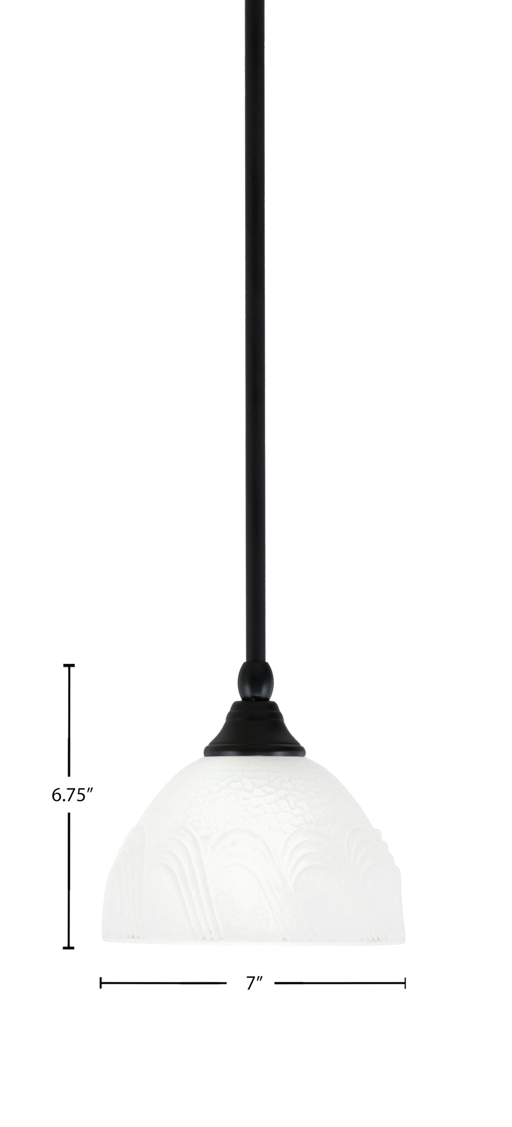 Any One Light Mini Pendant in Matte Black with 7" White Swirl Shade