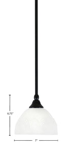 Any One Light Mini Pendant in Matte Black with 7" White Swirl Shade