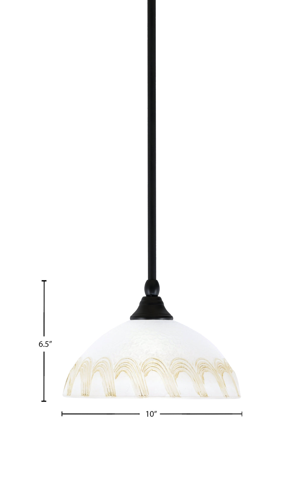 Any One Light Mini Pendant in Matte Black with 10" White & Gold Swirl Shade