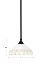 Any One Light Mini Pendant in Matte Black with 10" White & Gold Swirl Shade