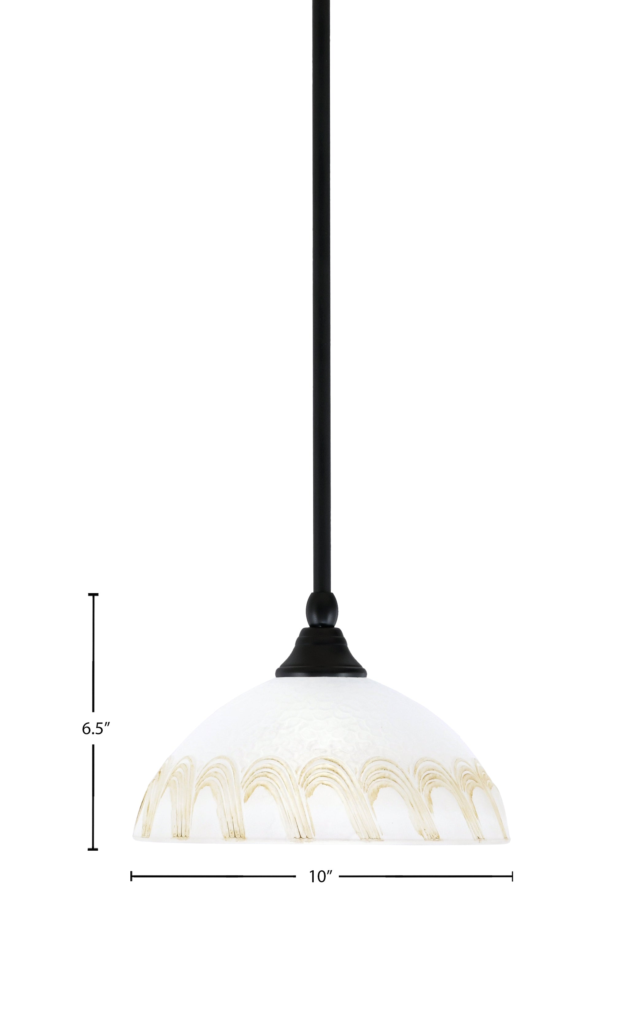Any One Light Mini Pendant in Matte Black with 10" White & Gold Swirl Shade