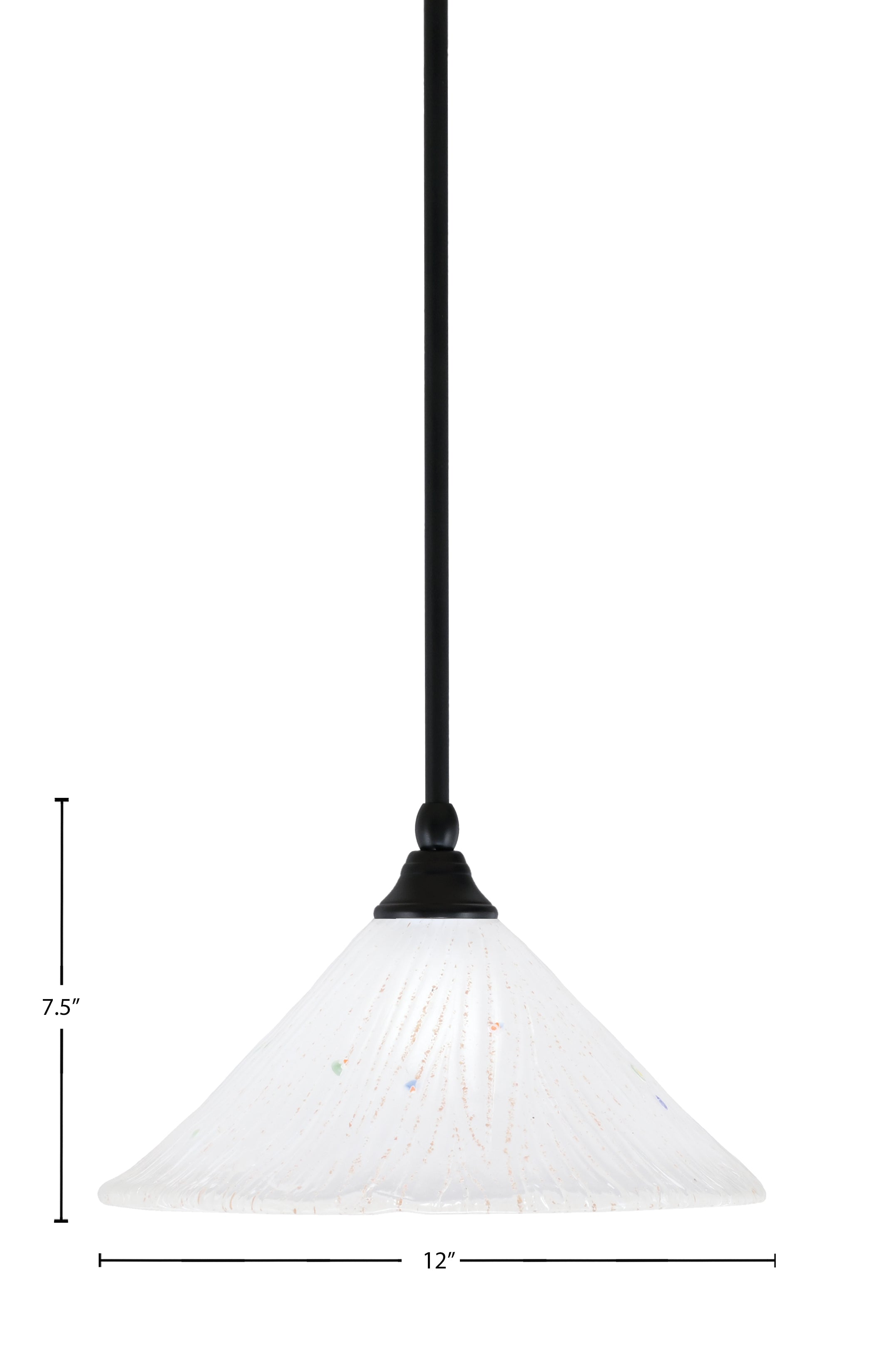 Any One Light Mini Pendant in Matte Black with 12" Frosted Crystal Shade