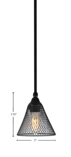 Any LED Mini Pendant in Matte Black with 7" Matte Black Cone Mesh Metal Shade Shade