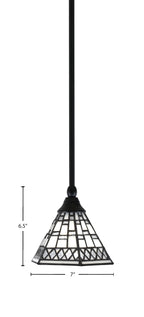Stem One Light Mini Pendant in Matte Black with 7" Pewter Art Glass Shade