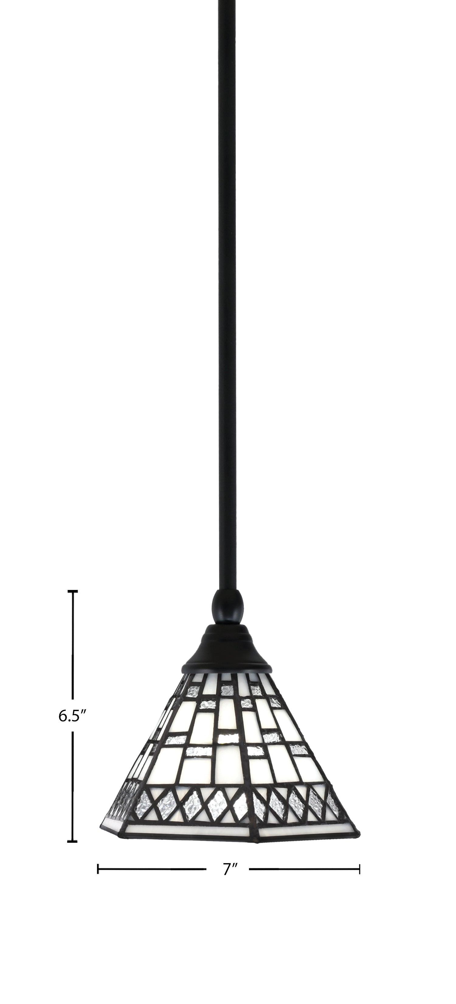 Stem One Light Mini Pendant in Matte Black with 7" Pewter Art Glass Shade
