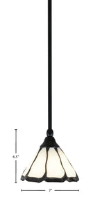Stem One Light Mini Pendant in Matte Black with 7" Pearl & Black Flair Art Glass Shade