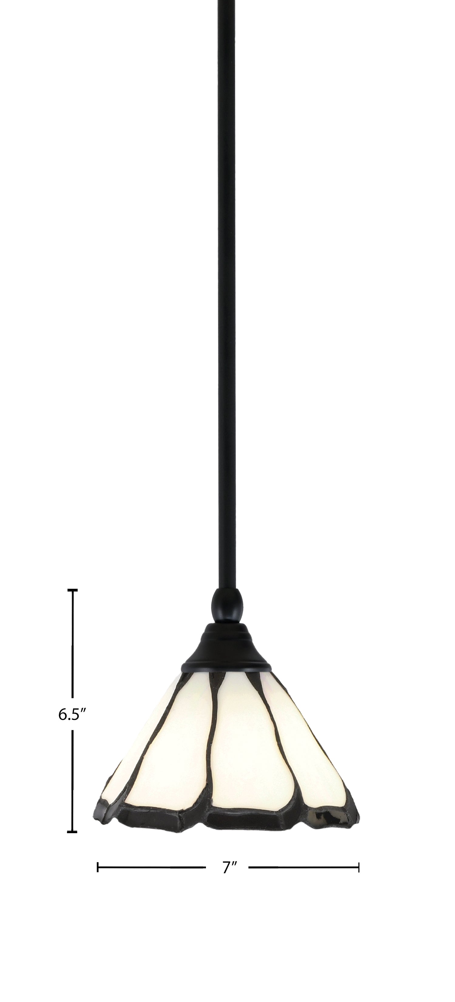 Stem One Light Mini Pendant in Matte Black with 7" Pearl & Black Flair Art Glass Shade
