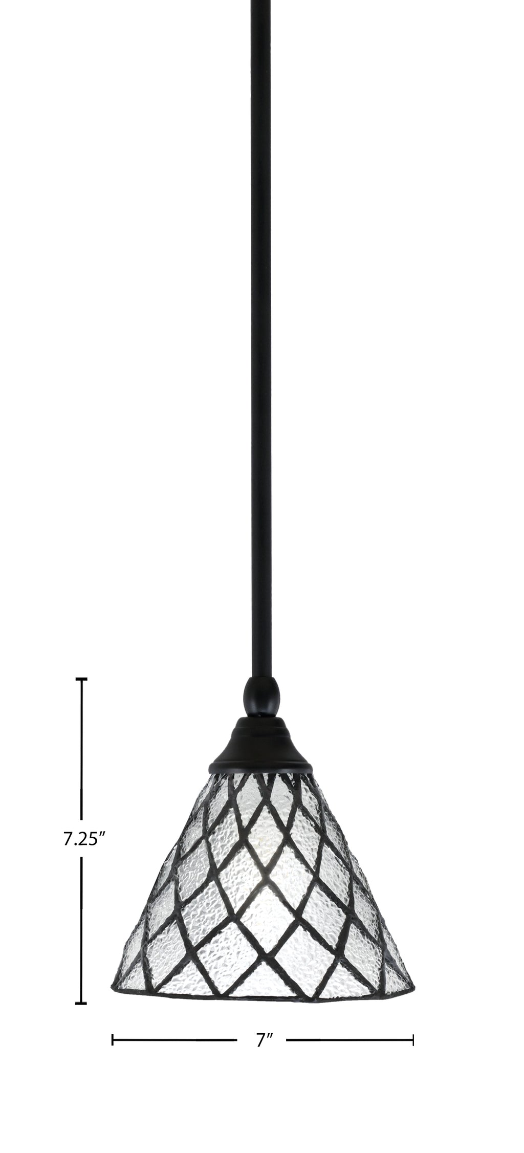 Any One Light Mini Pendant in Matte Black with 7" Diamond Ice Art Glass Shade