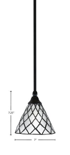 Any One Light Mini Pendant in Matte Black with 7" Diamond Ice Art Glass Shade