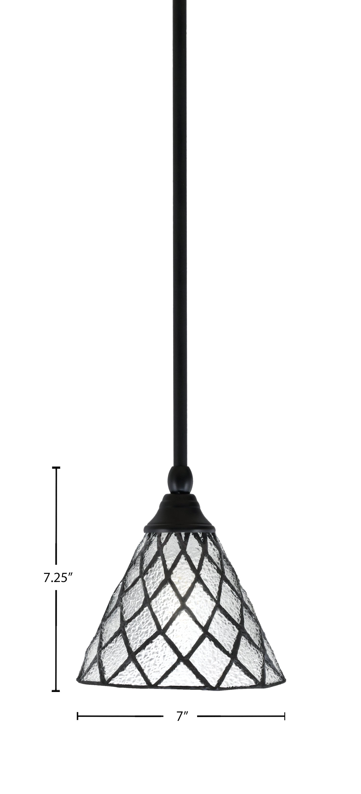Any One Light Mini Pendant in Matte Black with 7" Diamond Ice Art Glass Shade