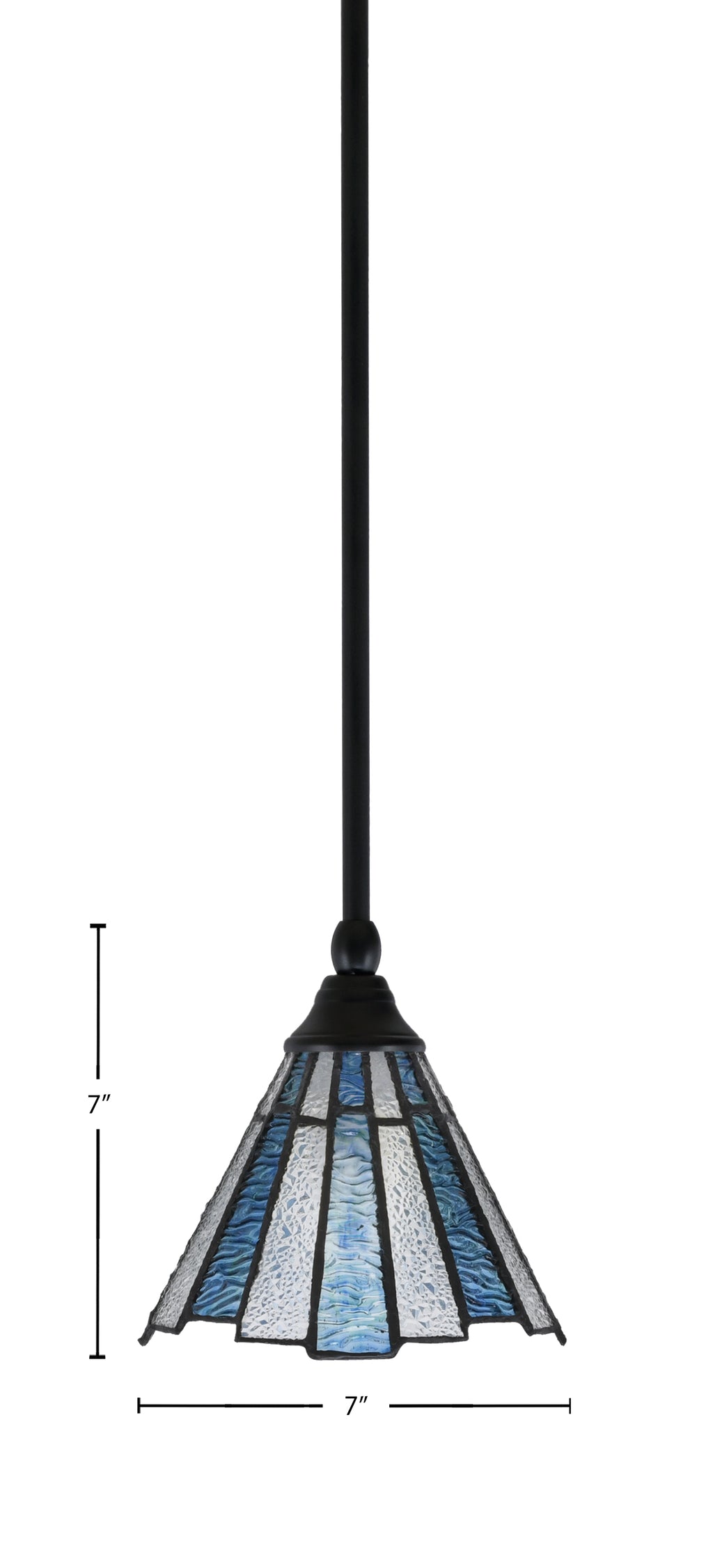 Any One Light Mini Pendant in Matte Black with 7" Sea Ice Art Glass Shade