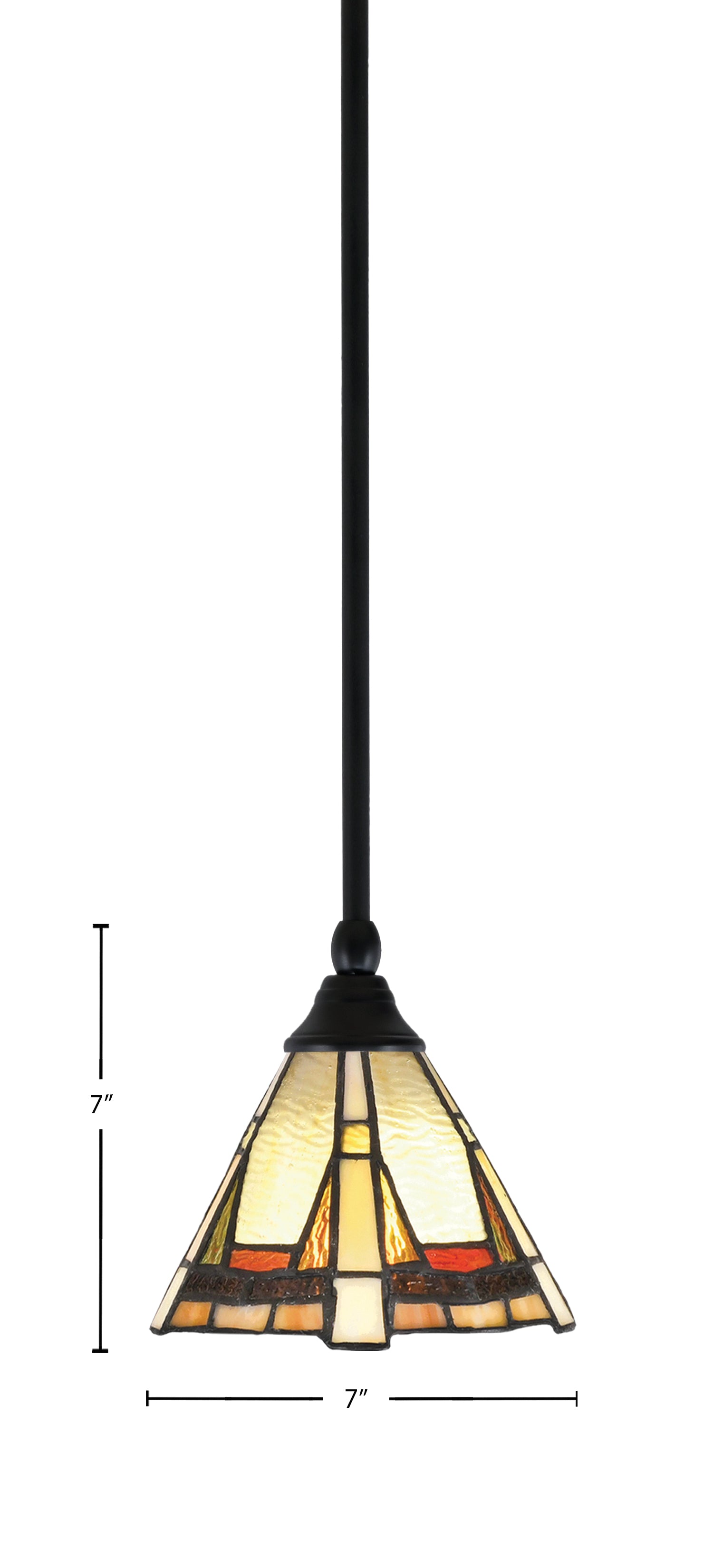 Any One Light Mini Pendant in Matte Black with 7" Zion Art Glass Shade