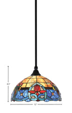 Any One Light Mini Pendant in Matte Black with 12" Sierra Art Glass Shade